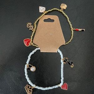 Nwt 2 layers Stretch Bracelet $ sign, Hearts, Diamond, Lipstick, Crown